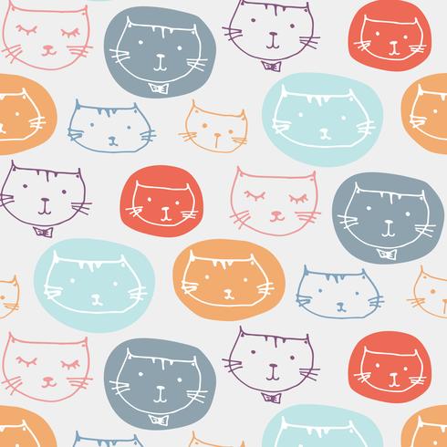 Hand Drawn Cute Cats Pattern. Illustration vectorielle vecteur