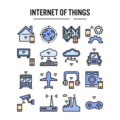 Internet des icônes de choses dans la conception de contour rempli vecteur