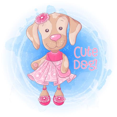 Caricature fille mignonne doggie avec un sac à main dans une robe rose. Illustration vectorielle vecteur