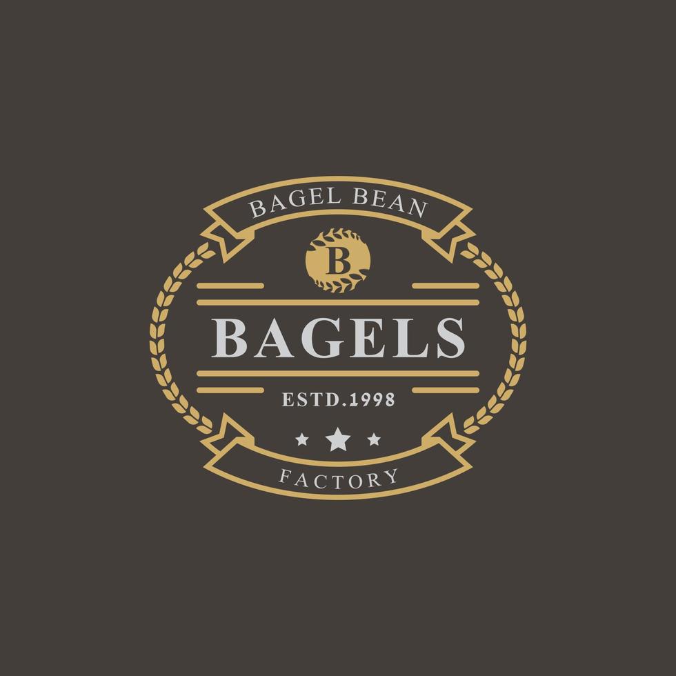 badge rétro vintage pour la lettre b pour bagels symbole de conception d'emblème de logo vecteur