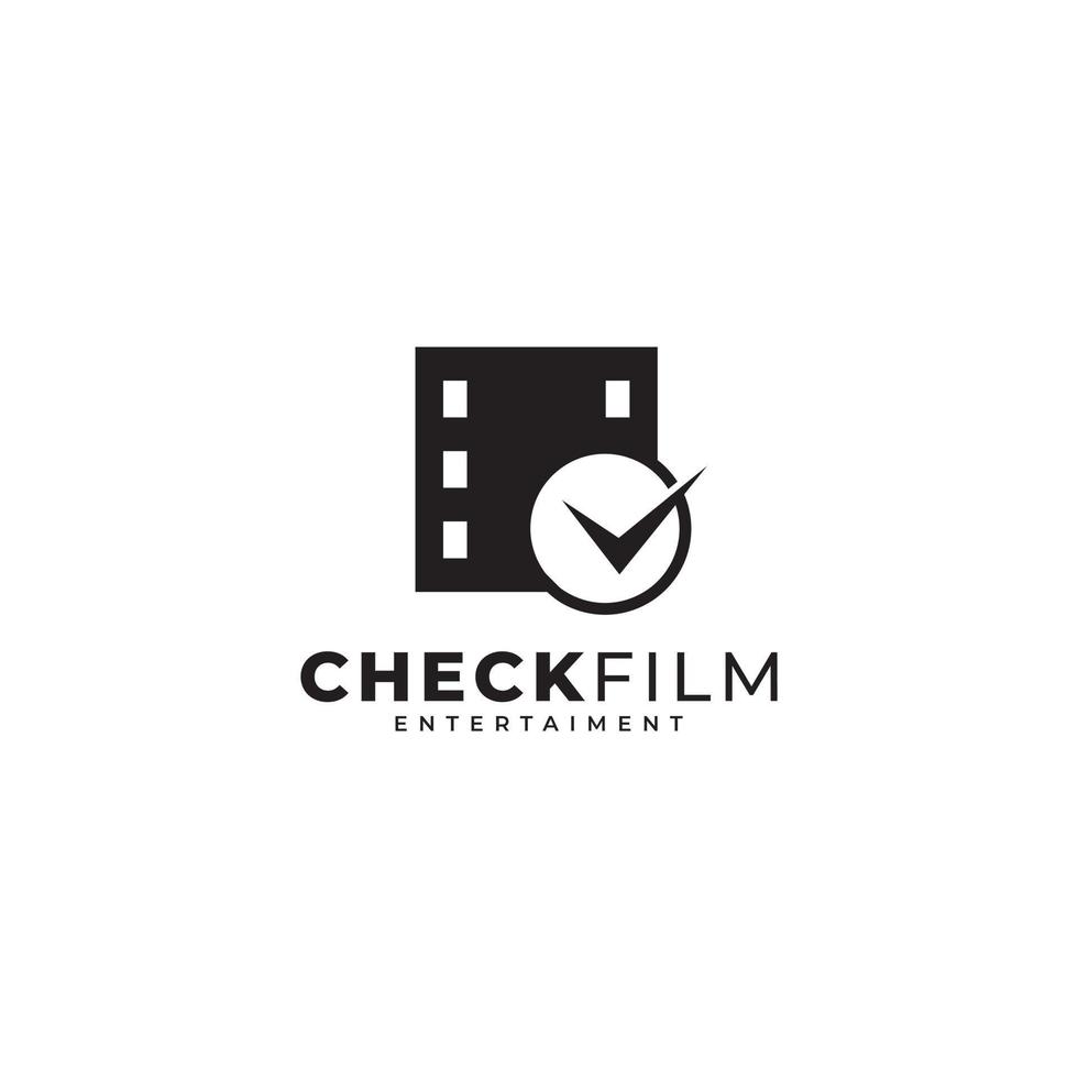 vérifier le logo du film. pellicule à rayures de bobine avec illustration vectorielle d'icône de contrôle vecteur