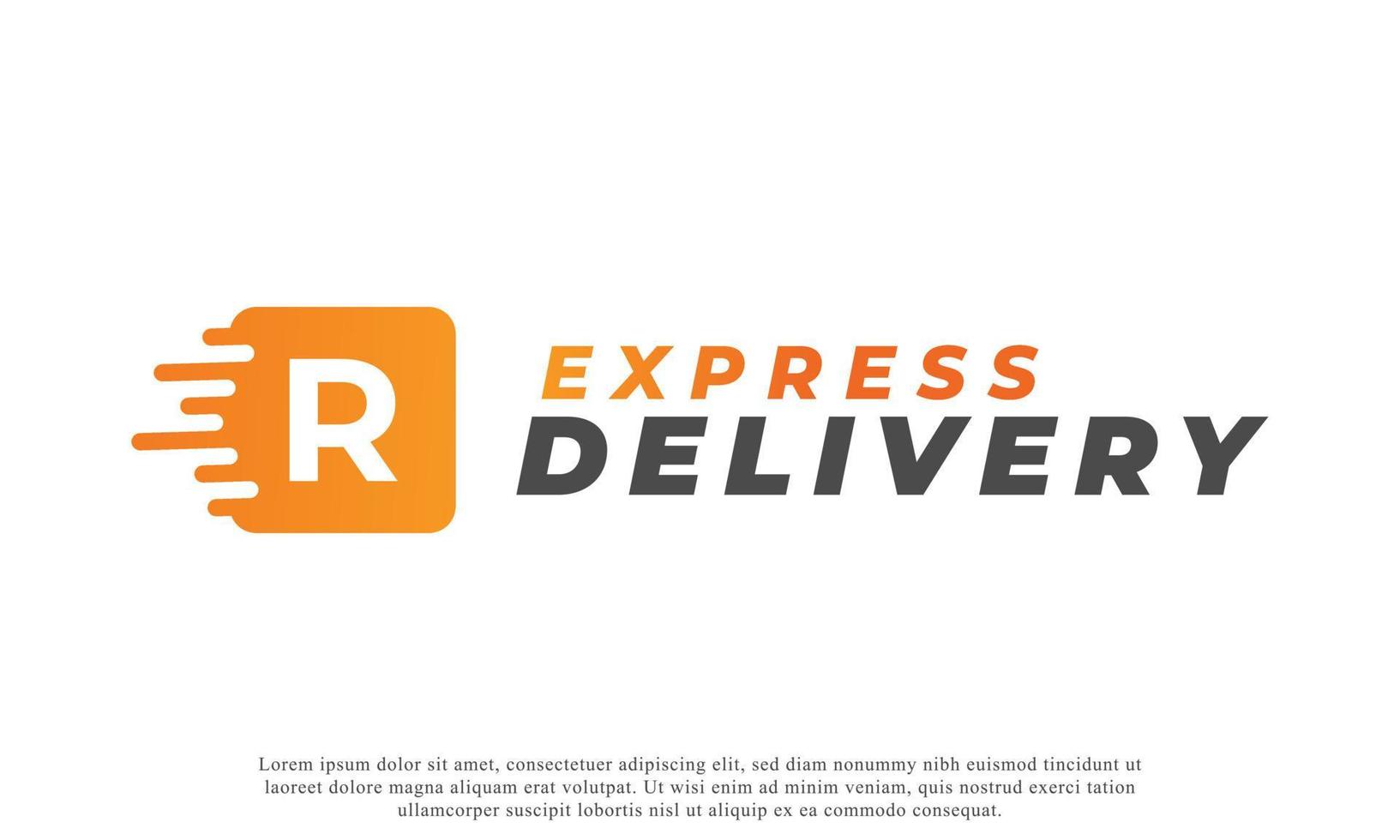 logo créatif de la lettre initiale r. lettre r de forme orange avec icône de camion de livraison rapide. utilisable pour les logos d'entreprise et de marque. Élément de modèle d'idées de conception de logo vectoriel plat