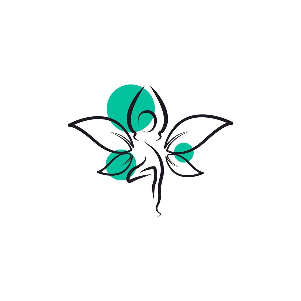 femme papillon avec des feuilles pour le bien-être et l'élément de modèle de conception d'icône de logo sain vecteur