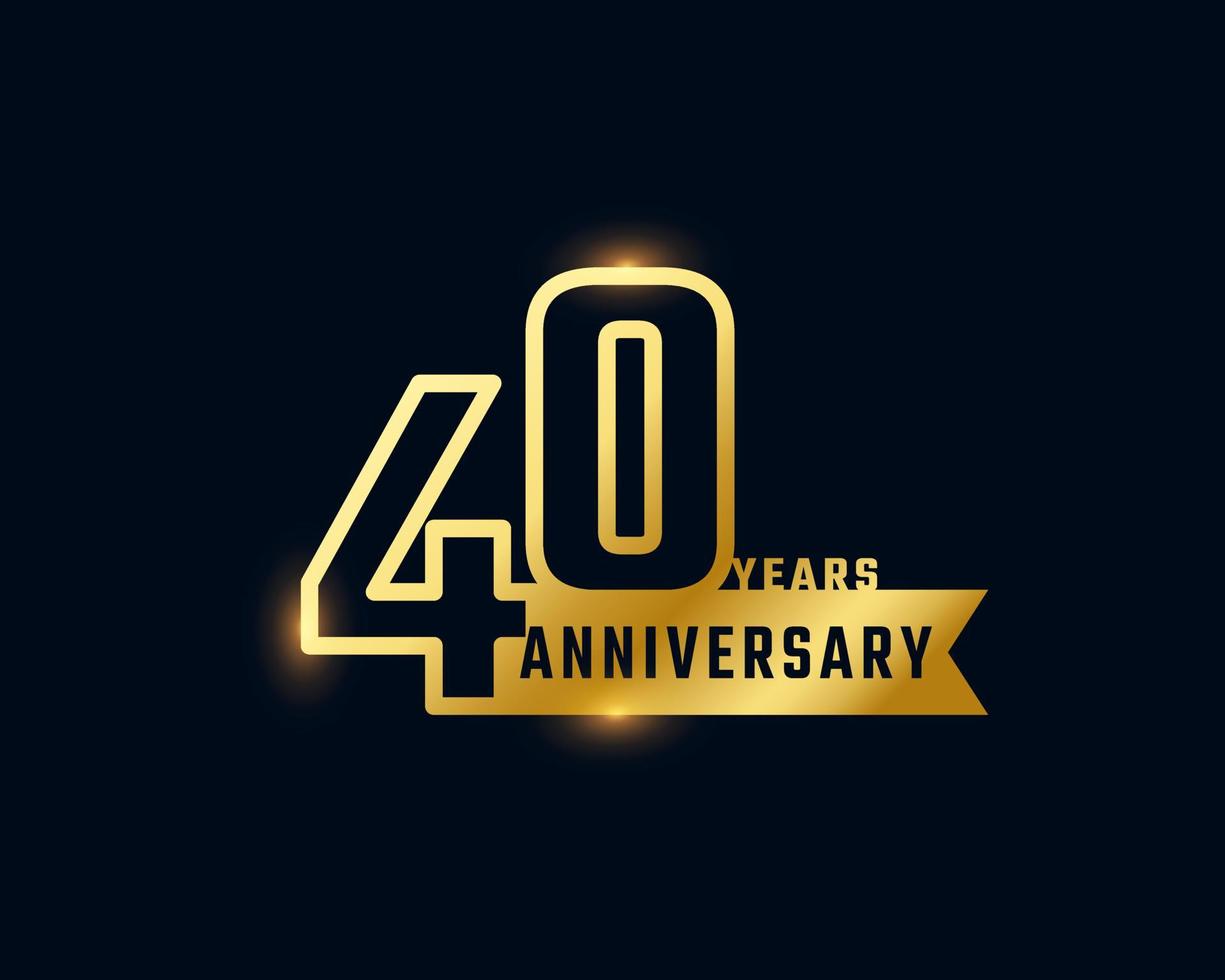 Célébration de l'anniversaire de 40 ans avec un numéro de contour brillant couleur dorée pour l'événement de célébration, le mariage, la carte de voeux et l'invitation isolés sur fond sombre vecteur