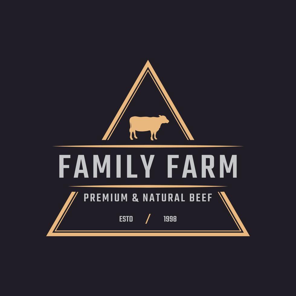 emblème d'insigne d'étiquette rétro vintage classique bovin, angus, inspiration de conception de logo de ferme familiale bovine vecteur
