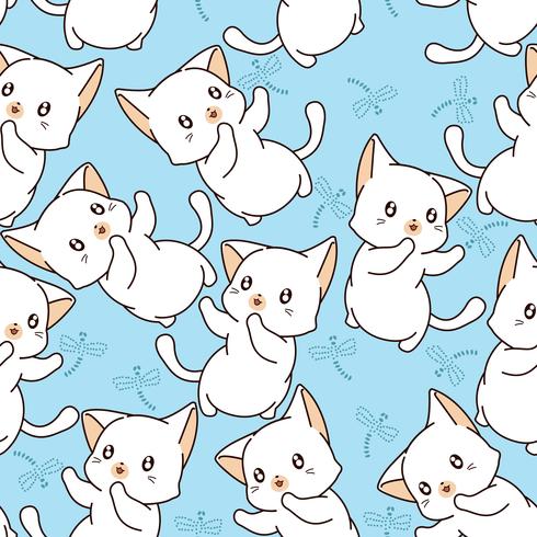 Seamless pattern de chat et libellule. vecteur