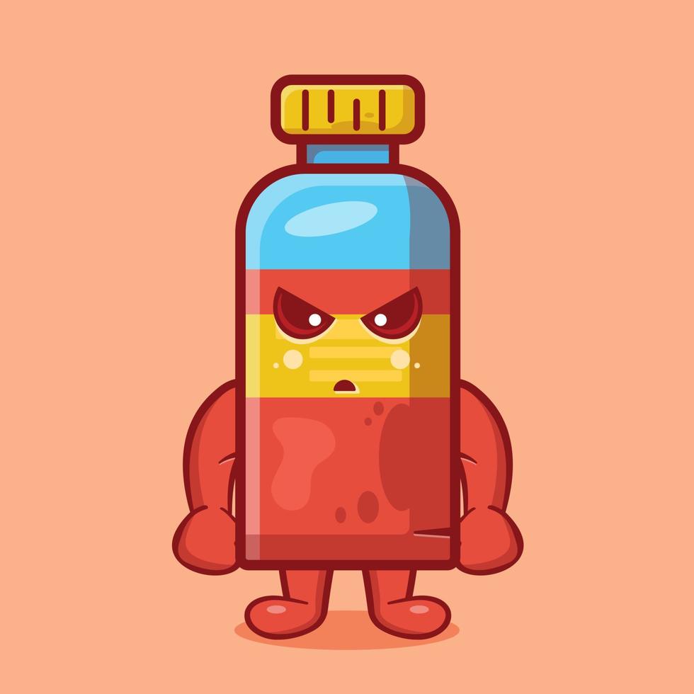 mascotte de personnage de bouteille de jus fou dessin animé isolé dans un style plat vecteur