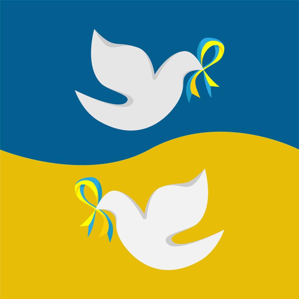 la colombe, symbole de paix avec un ruban aux couleurs du drapeau ukrainien bleu et jaune vecteur
