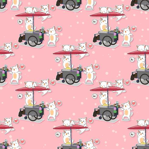 Chats kawaii sans couture et motif de stalle portable vecteur