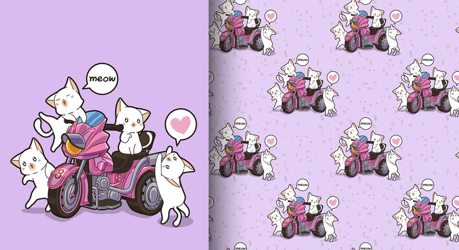 Motif de chats et de tricycles kawaii sans soudure vecteur