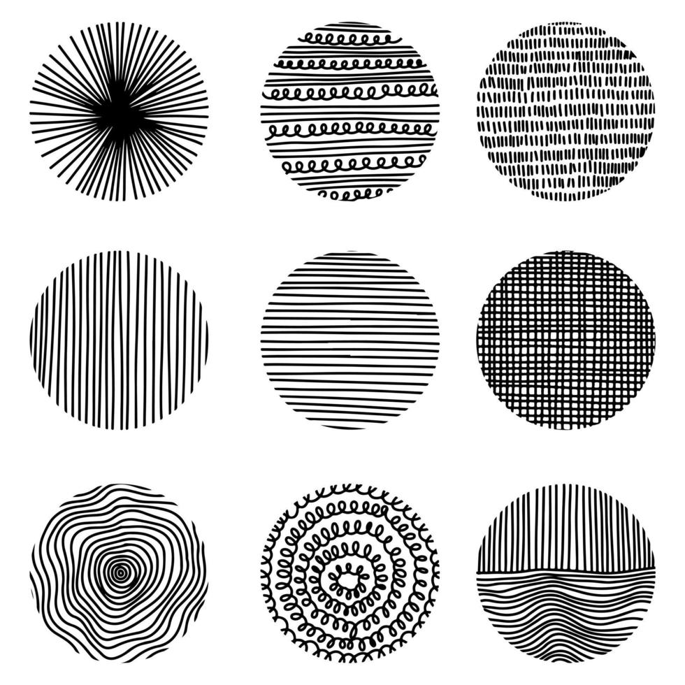 formes de griffonnage dessinées à la main. arrière-plans ou motifs noirs abstraits ronds. illustration vectorielle. vecteur
