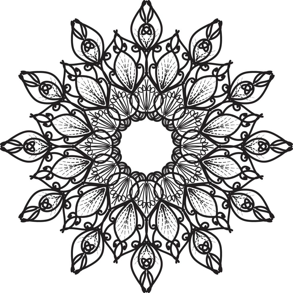 mignon lineart fleur motif indien kaléidoscope noir et blanc vecteur