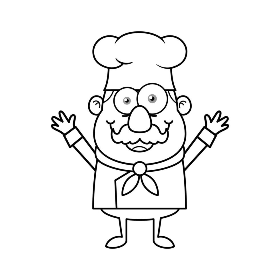 personnage de dessin animé logo mascotte chef noir et blanc vecteur