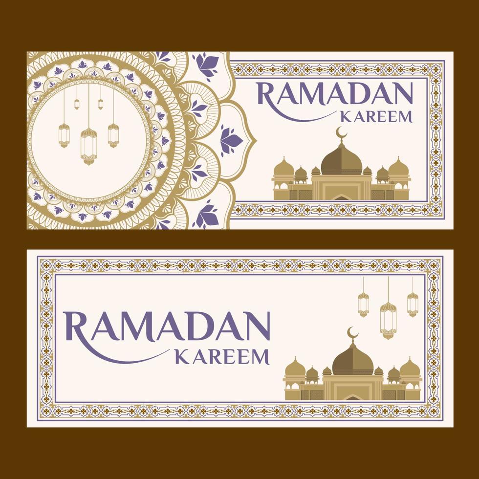 bannière de voeux illustration ramadan kareem. bannières de médias sociaux, illustrations, mosquées et ornements. vecteur
