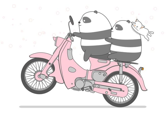 Panda fait de la moto en style cartoon. vecteur