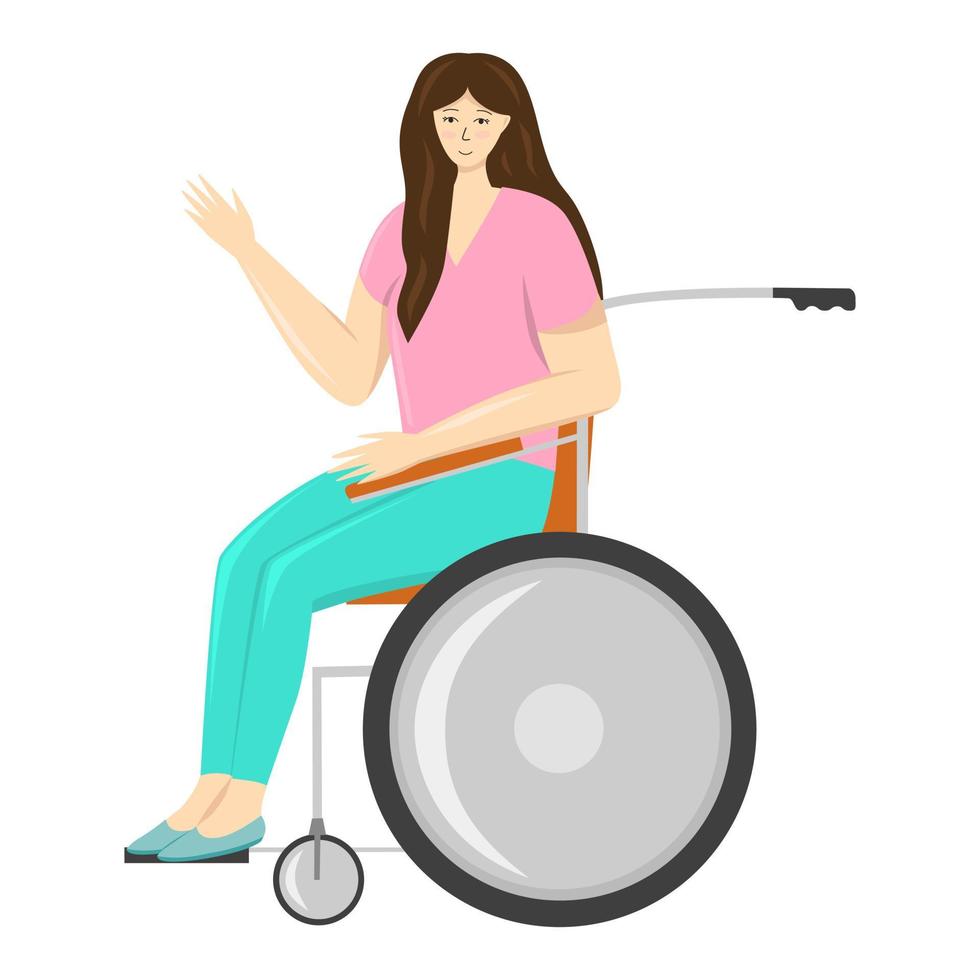 femme handicapée heureuse en illustration vectorielle de fauteuil roulant vecteur