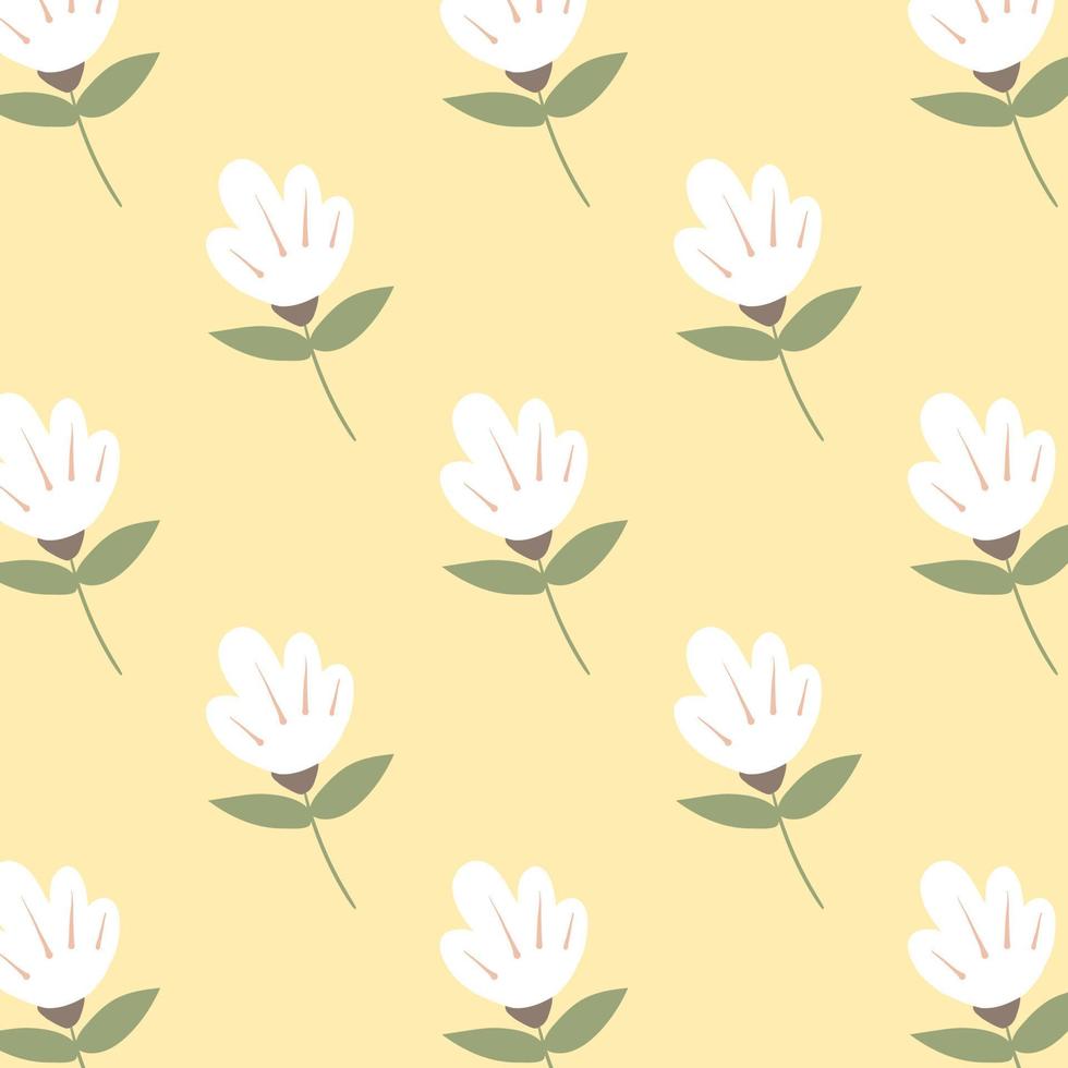 modèle de printemps. motif de fleurs blanches sur fond beige. vecteur