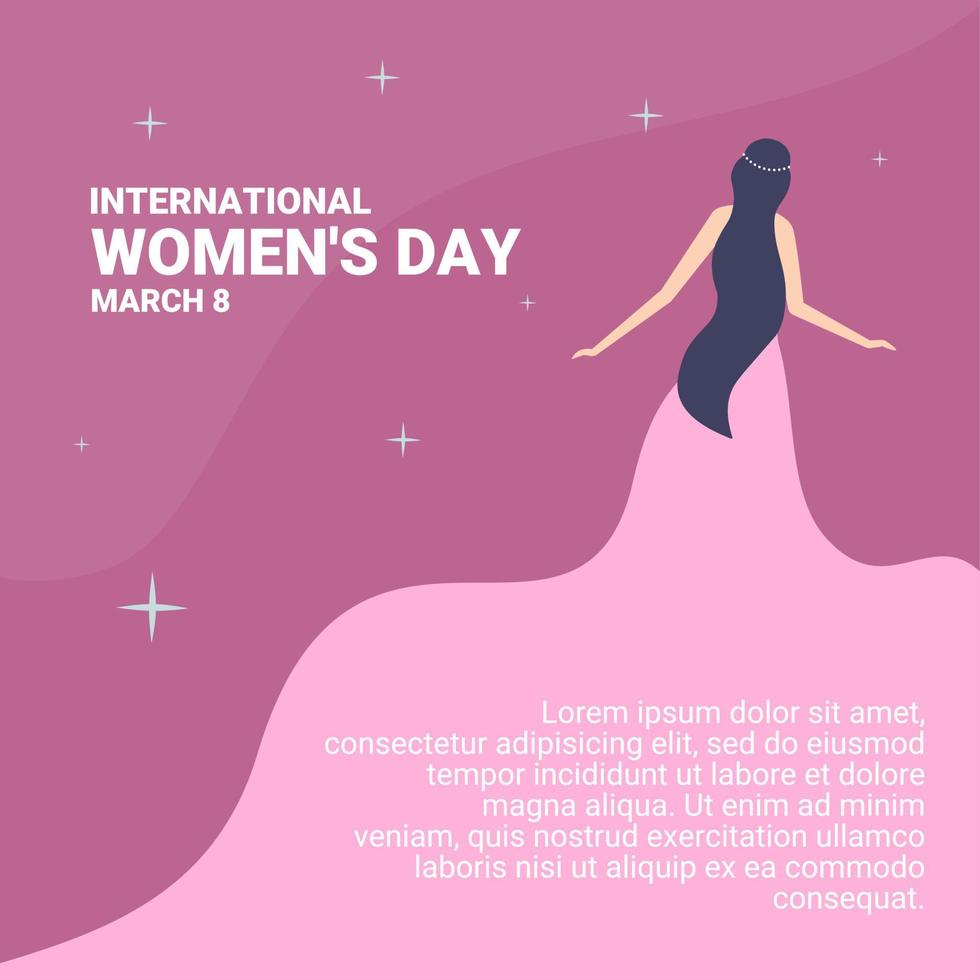 illustration vectorielle d'une femme portant une robe aux cheveux lâches, comme bannière ou affiche de la journée internationale de la femme, vecteur