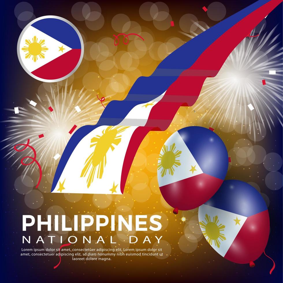 anniversaire fête nationale philippines. bannière, carte de voeux, conception de flyer. conception de modèle d'affiche vecteur