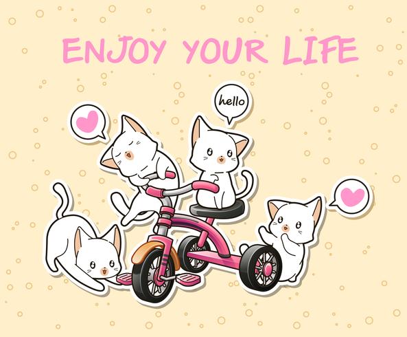 Kawaii chats avec un tricycle rose vecteur
