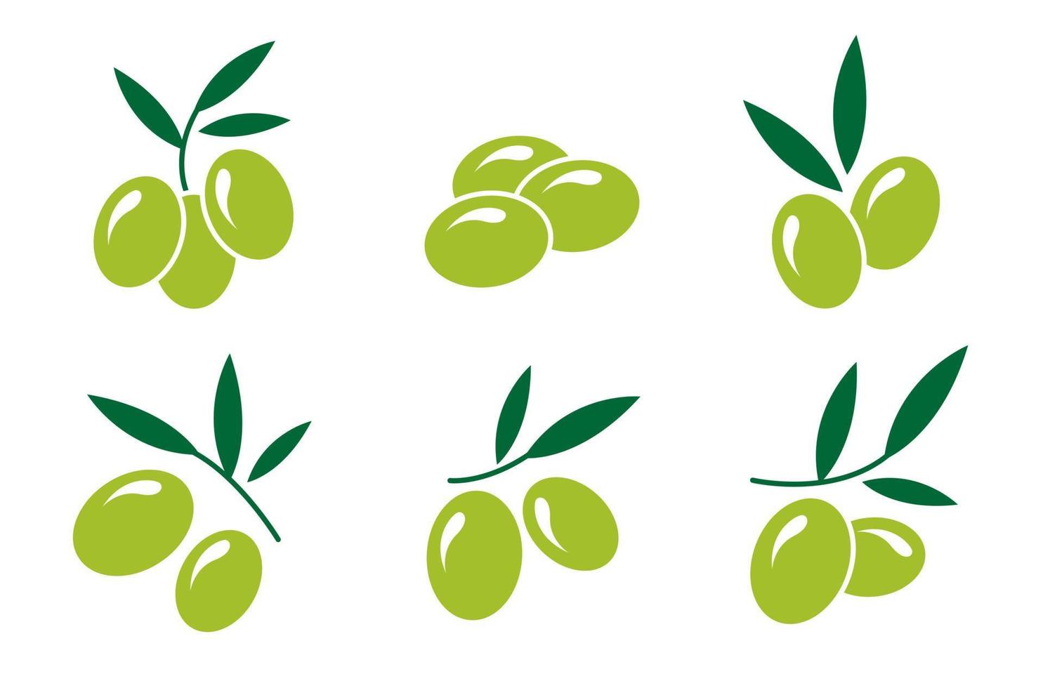 sertie d'icônes d'olives vertes dans un style plat. illustration vectorielle isolée sur fond blanc. vecteur