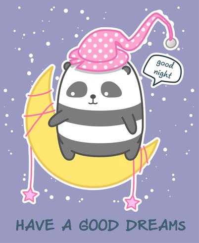 Le panda Kawaii sur la lune dit bonne nuit vecteur