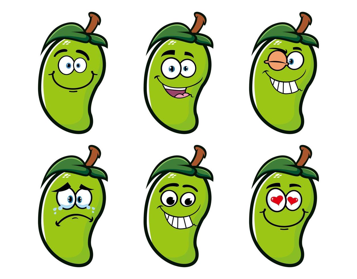 ensemble de personnage de mascotte de dessin animé de mangue souriant de collection. illustration vectorielle isolée sur fond blanc vecteur