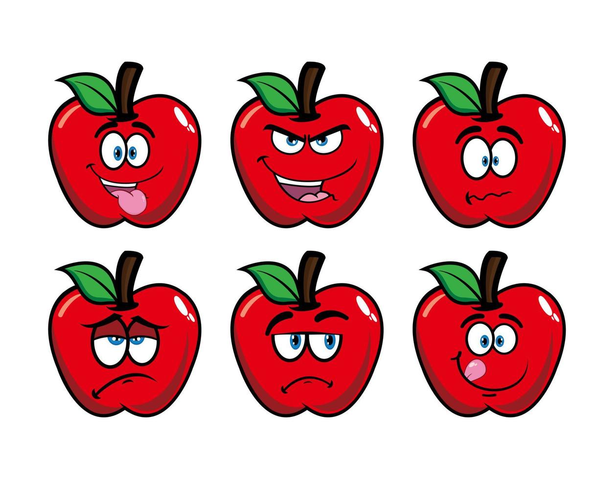ensemble de personnage de mascotte de dessin animé de pomme souriante de collection. illustration vectorielle isolée sur fond blanc vecteur