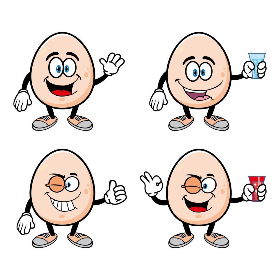 ensemble de personnage de mascotte de dessin animé d'oeuf souriant de collection. illustration vectorielle isolée sur fond blanc vecteur