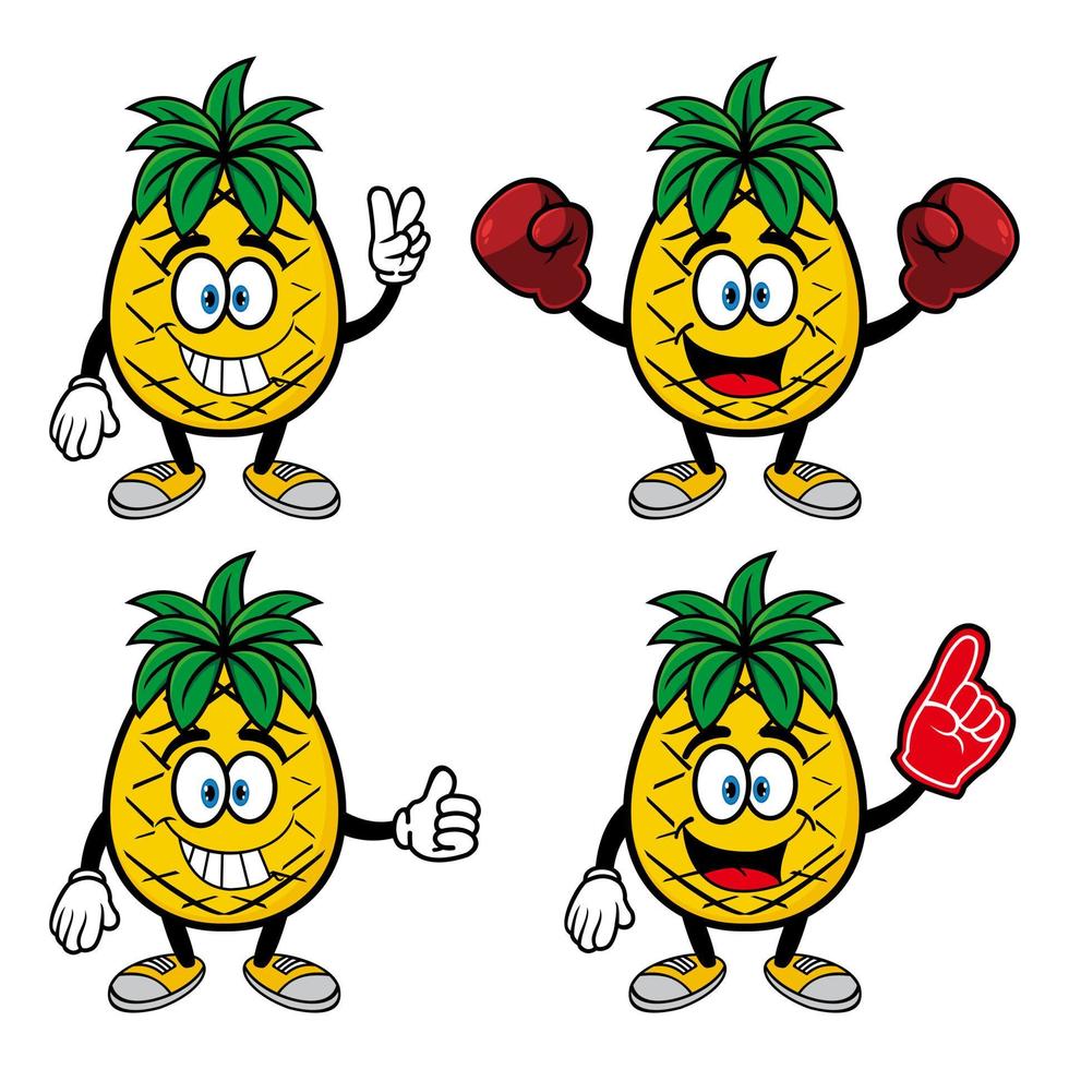 ensemble de personnage de dessin animé d'ananas souriant mignon de collection. illustration vectorielle isolée sur fond blanc vecteur