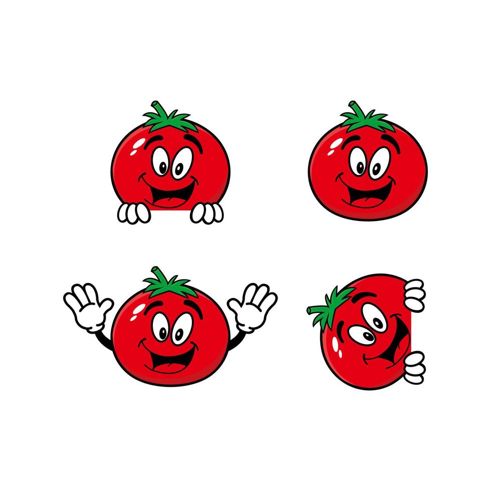 ensemble de personnage de mascotte de dessin animé de tomate souriant de collection. illustration vectorielle isolée sur fond blanc vecteur
