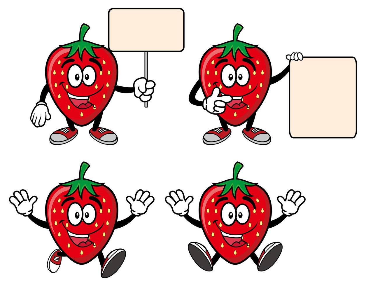 ensemble de collection souriant personnage de mascotte de dessin animé de fraise. illustration vectorielle isolée sur fond blanc vecteur