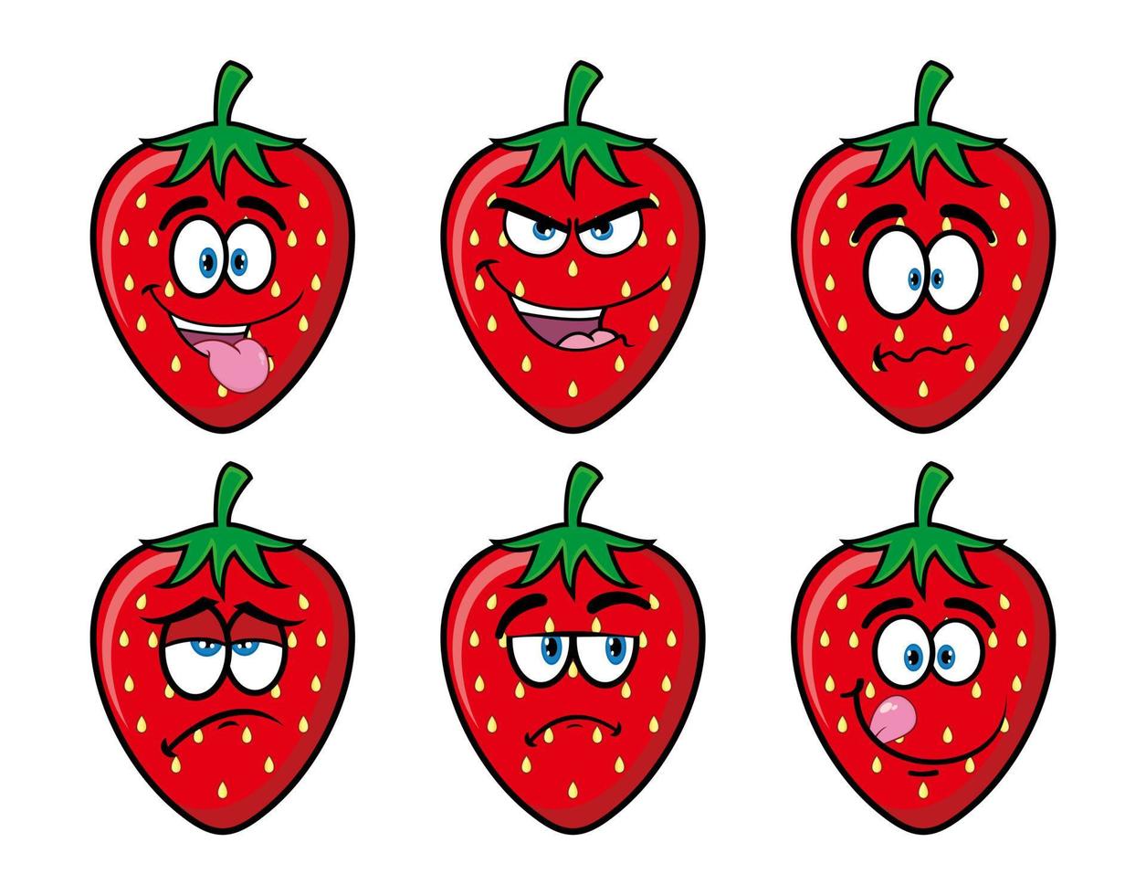 ensemble de collection souriant personnage de mascotte de dessin animé de fraise. illustration vectorielle isolée sur fond blanc vecteur