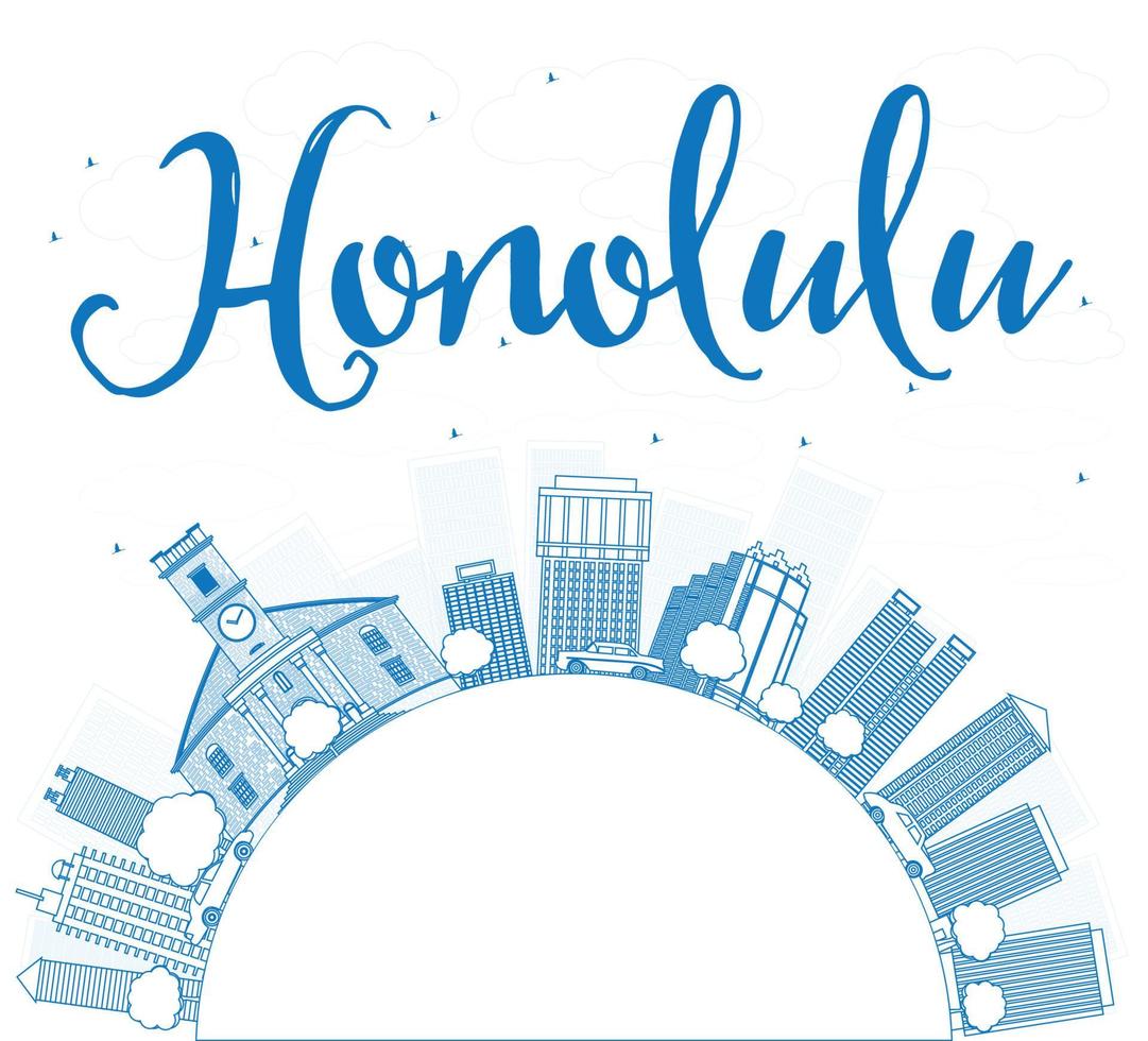 contour honolulu hawaii skyline avec des bâtiments bleus et un espace de copie. vecteur