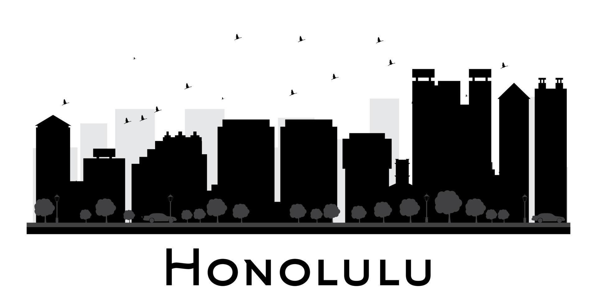 silhouette noire et blanche des toits de la ville d'honolulu. vecteur