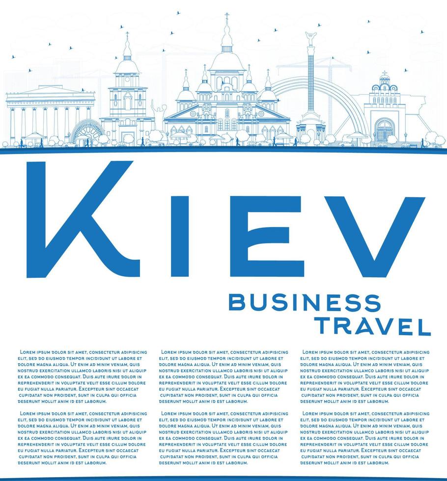 contour de l'horizon de kiev avec des points de repère bleus et un espace de copie. vecteur