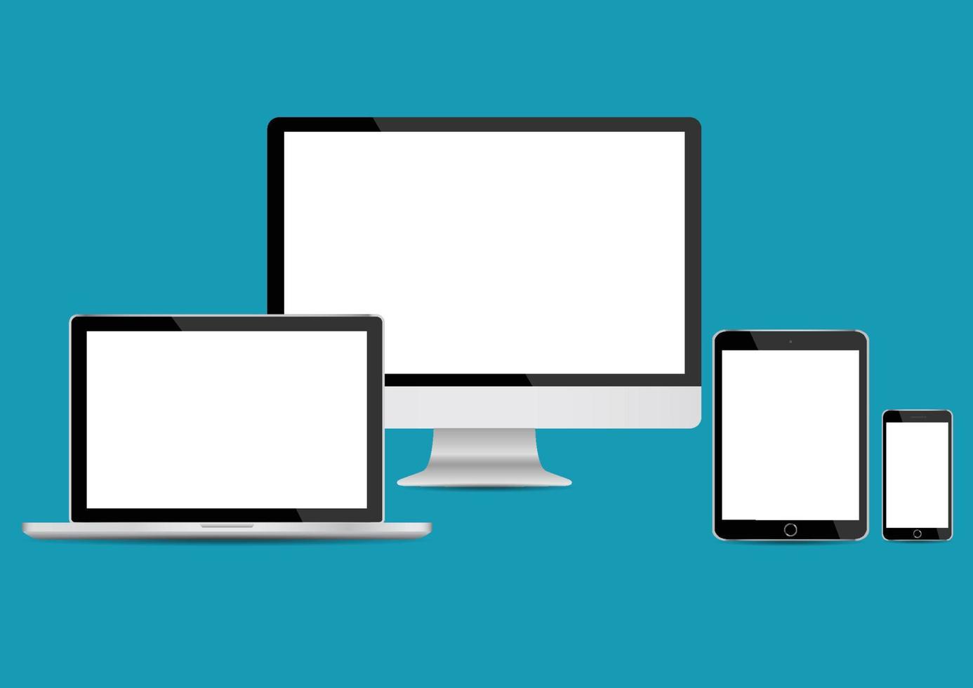 maquette gadget et appareil smartphones, tablettes, ordinateurs portables et écrans d'ordinateur couleur noire avec écran blanc isolé sur fond bleu. stock illustration vectorielle eps10 vecteur