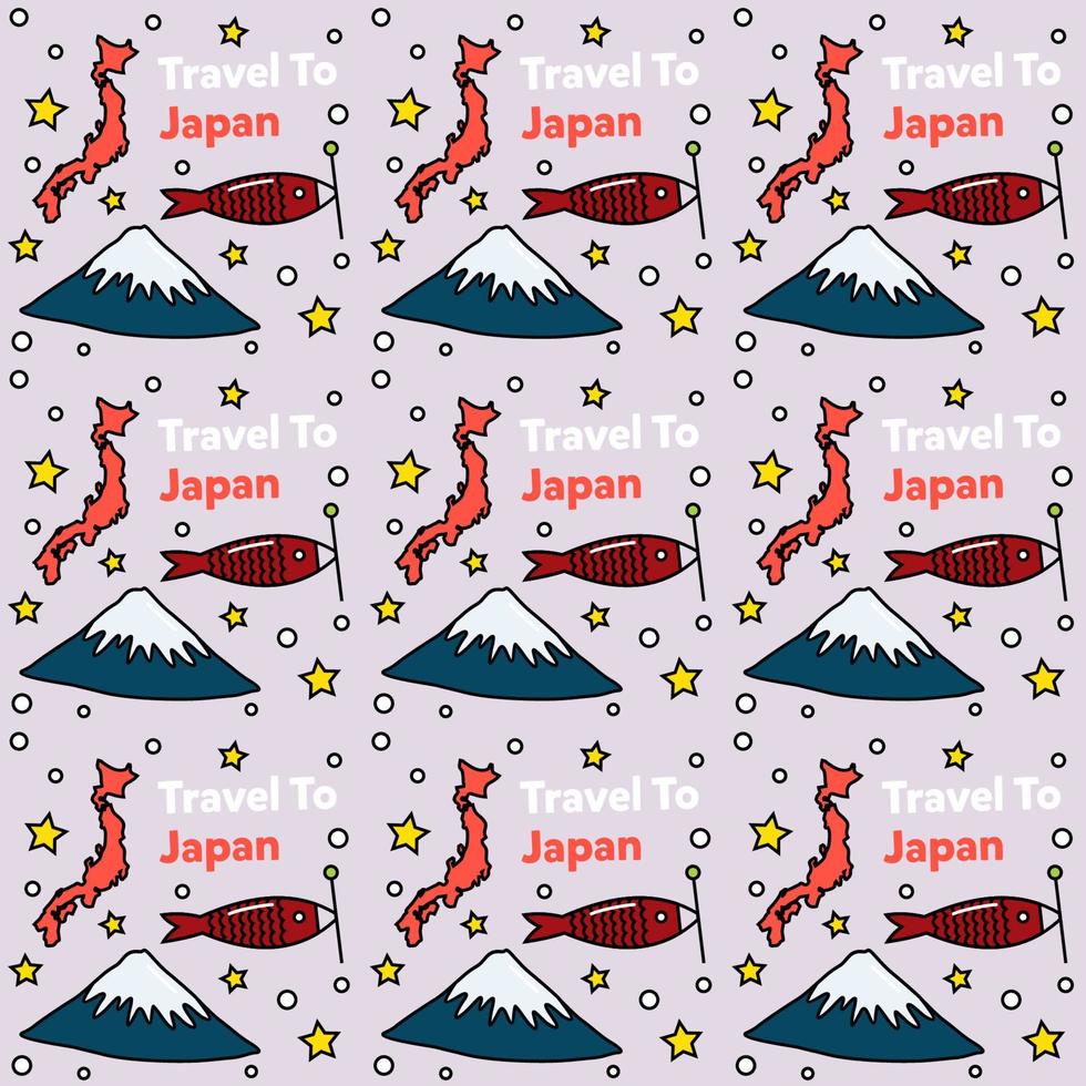 voyage au japon doodle motif vectoriel sans couture. sushi, fuji, origami sont des icônes identiques au japon.