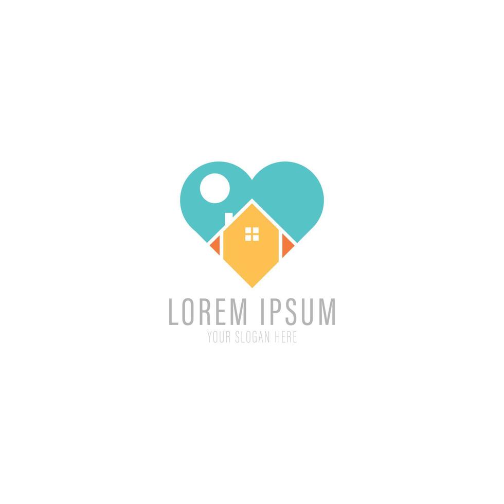 conception de logo de maison d'amour, soins à domicile, icône, symbole, vecteur, modèle. vecteur