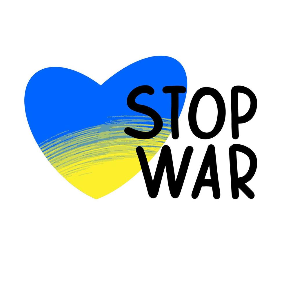 les mots arrêtent la guerre, coeur stylisé. drapeau ukrainien. illustration vectorielle. vecteur
