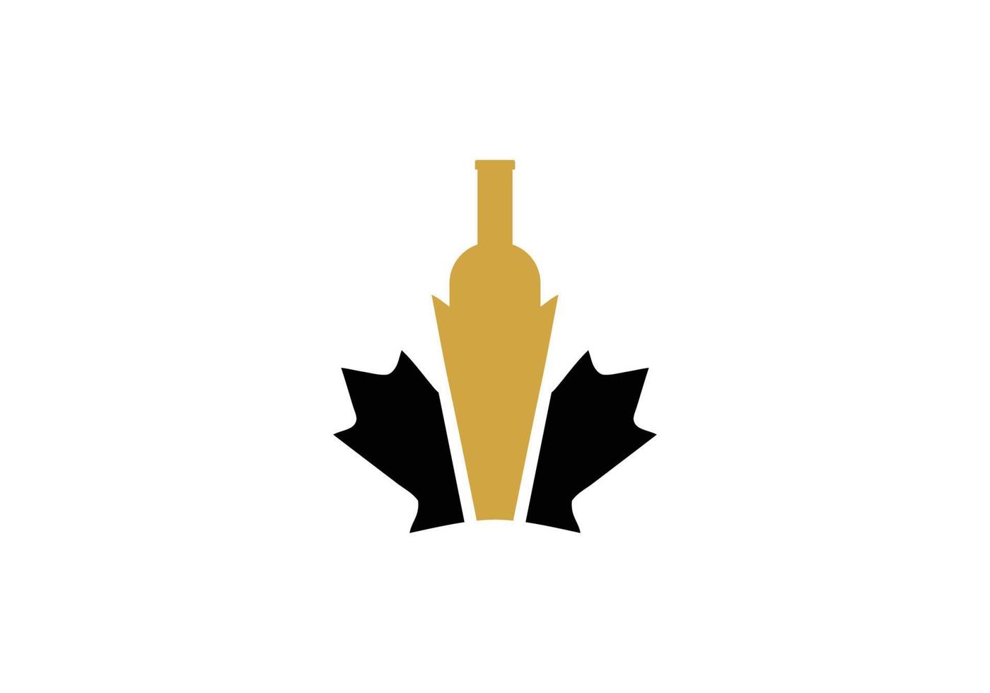 vin canadien ou vin d'érable avec inspiration de conception de logo de bouteille dorée vecteur