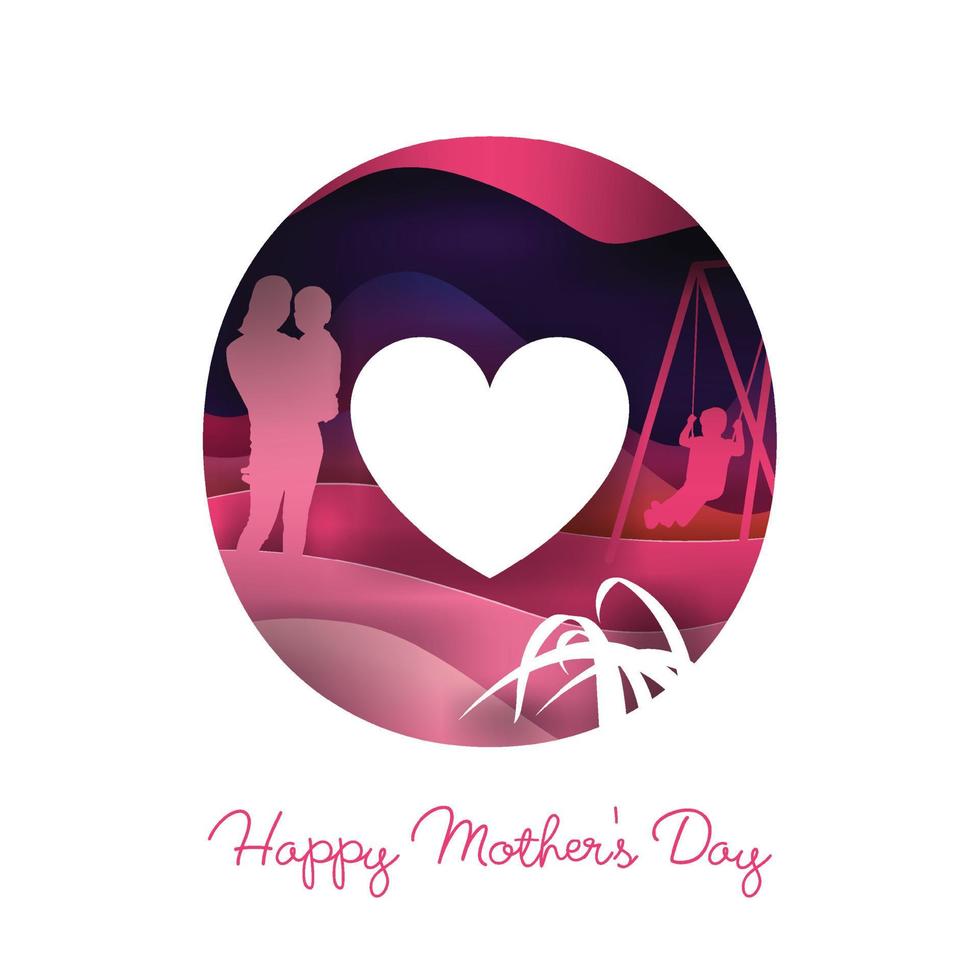 bonne fête des mères aime le cadre rose. forme de coeur dans un style papier découpé. coeurs d'origami et mère et bébé - 8 mai vecteur