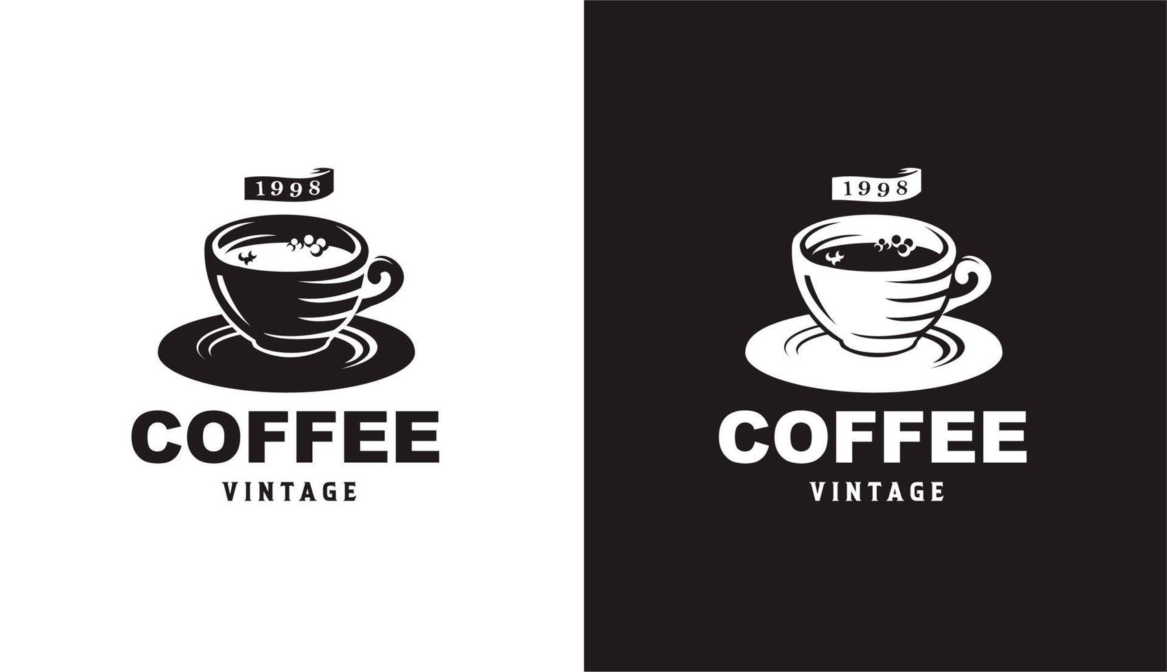 café classique avec tasse création de logo de bannière de ruban rétro vintage pour café et restaurant vecteur