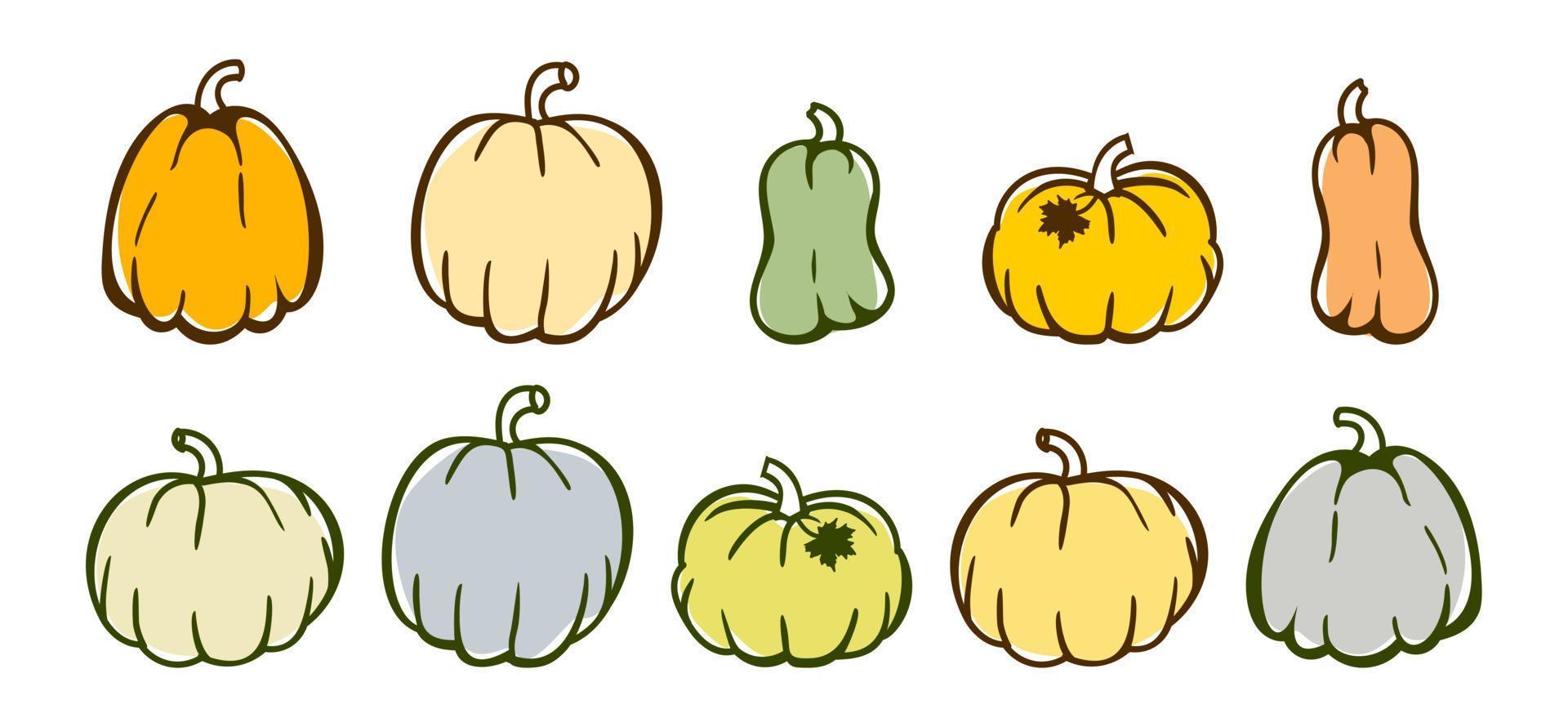 lot de 10 citrouilles. Halloween. illustration vectorielle dans un style plat. vecteur