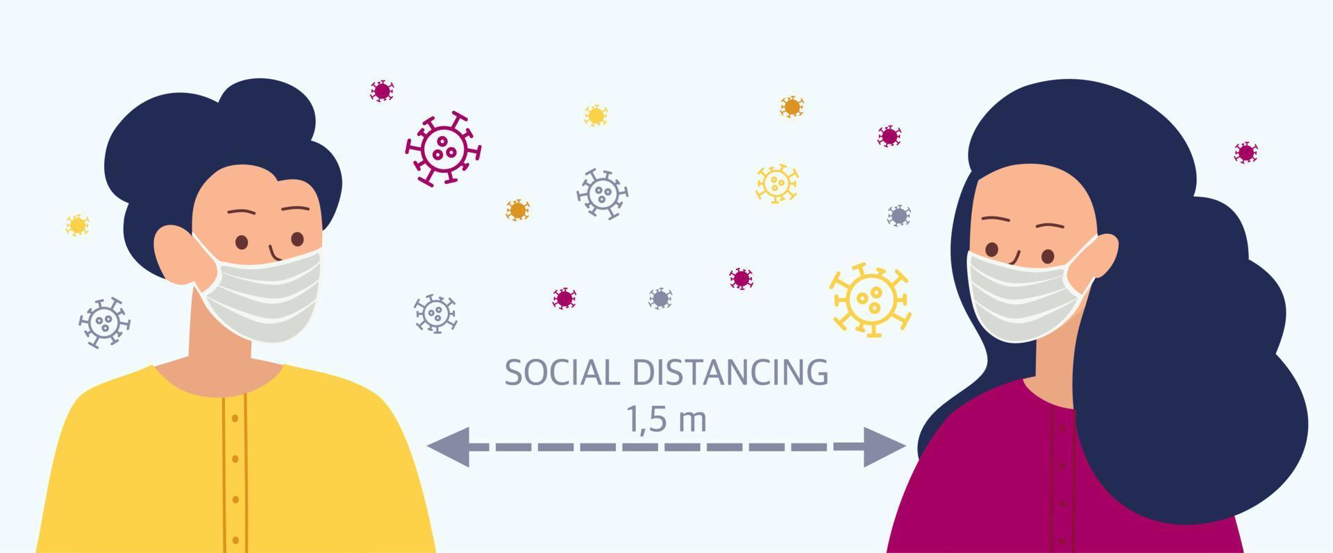 distance sociale, garder une distance dans la société publique l'idée est d'arrêter la propagation du virus covid-19. illustrations vectorielles. vecteur