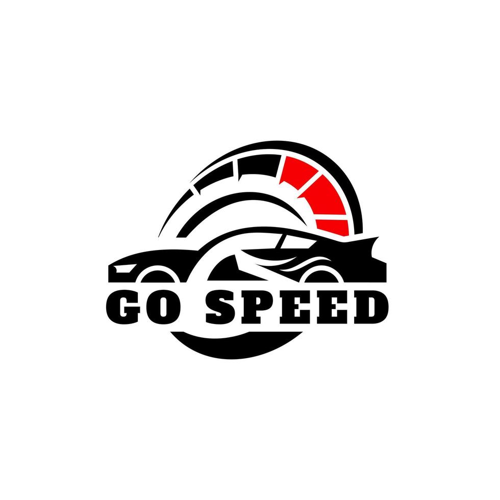 logo de conception de voiture automobile à pleine vitesse logo d'événement de course vectoriel avec éléments principaux de compteur de vitesse modifiés