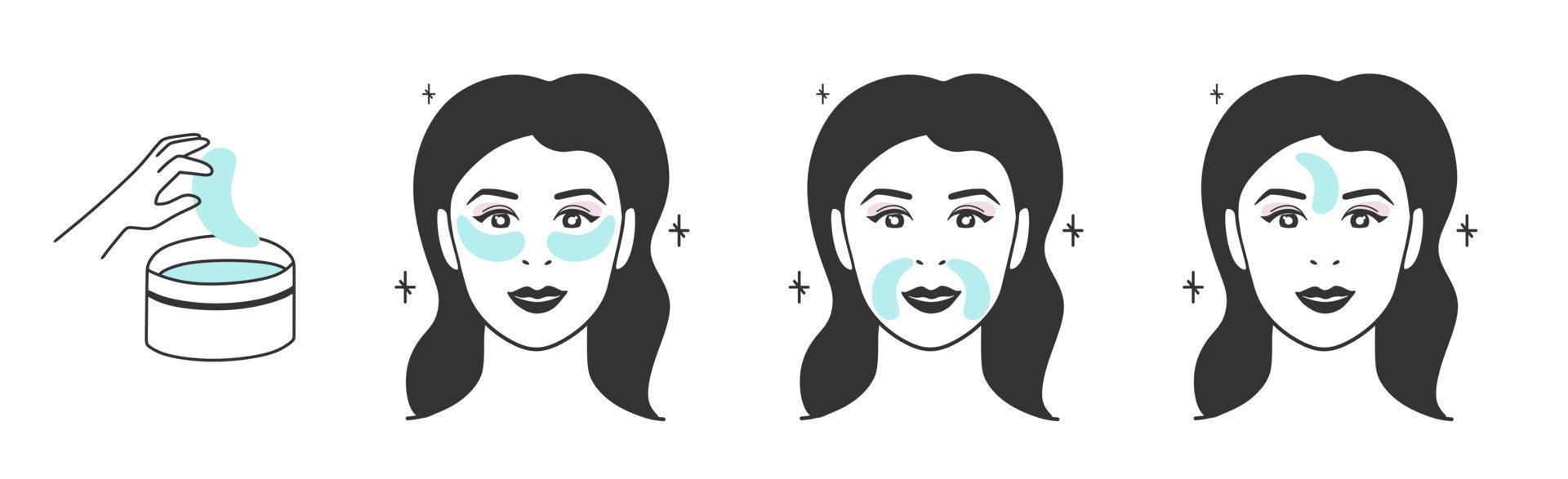 correctifs pour les options de visage et l'ordre d'utilisation. un ensemble d'illustrations vectorielles. vecteur
