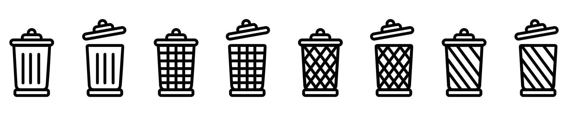 poubelle peut ouvrir la conception d'illustration vectorielle d'icône, jeu d'icônes collecte des ordures ou des ordures. vecteur