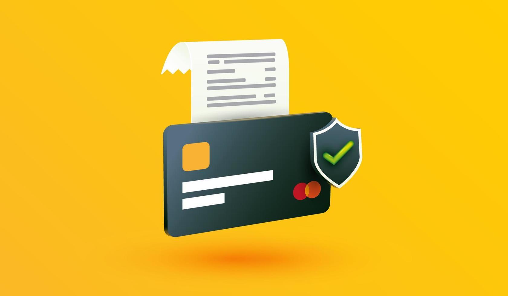 icône de sécurité de carte de crédit sur fond jaune. protection de l'argent achats en ligne conception de signe ou de symbole pour les applications bancaires mobiles et le concept de site Web style d'illustration vectorielle 3d vecteur