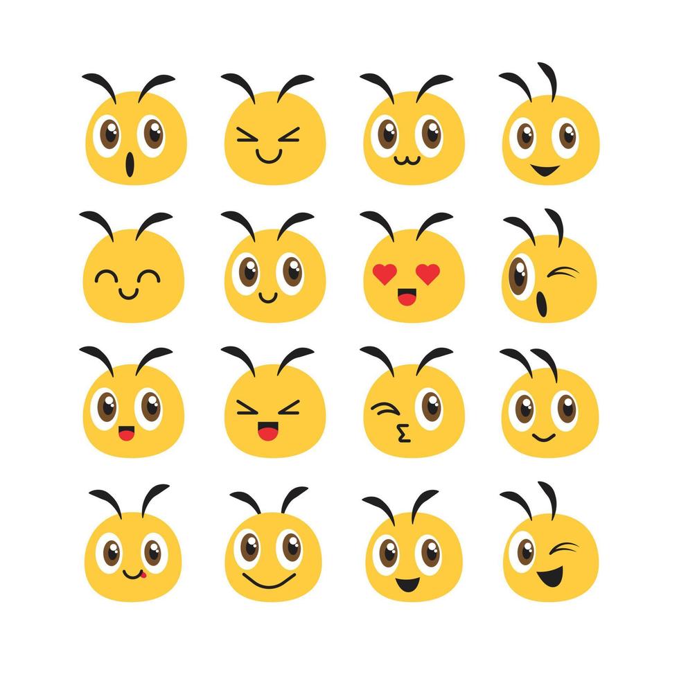 plat deisgn dessin animé mignon tête d'abeille ensemble emoji pour la ferme ou l'avatar d'aliments naturels sains. vecteur, abeille, profil, emoji, ensemble vecteur